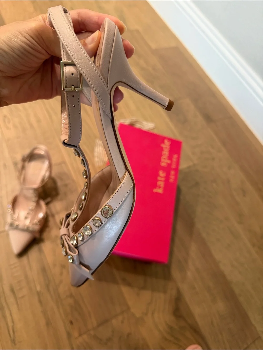 kate spade Pink Studded Pointed-Toe Ankle-Strap Heels